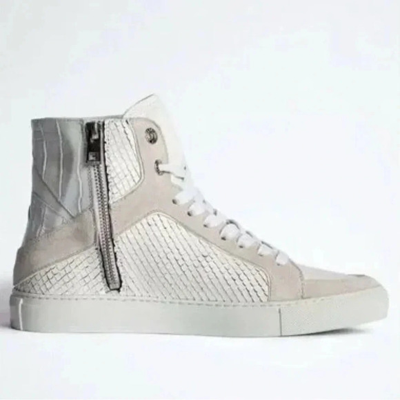 NIB Zadig & Voltaire High Flash Keith Leather Sneaker White Snake Croc Suede 38 - Picture 5 of 13